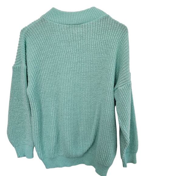 Vintage 80s Metallic Sweater Womens Large Knit Blue Mock Neck Coquette Grandma - Picture 2 of 8